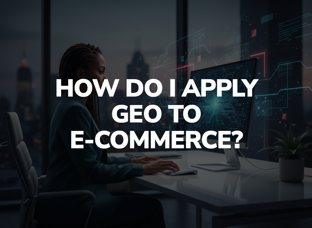 Professional analyzing generative engine optimization data on computer monitor at modern desk with digital charts displayed.